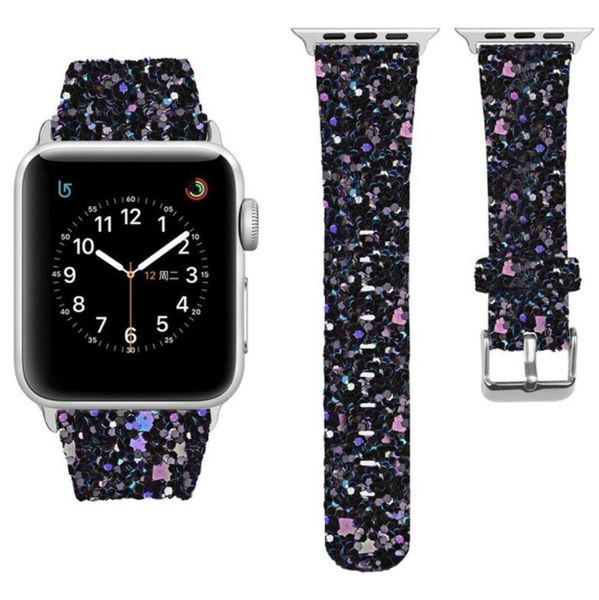 Apple Watch Serisi için 3/2/1 Deri Bling Lüks IWatch Band Kol Bilezik Kayışı Parlak Glitter Güç 38mm 42mm