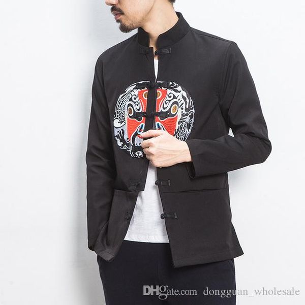 

autumn winter new men jackets chinese style tradtional writing embroidery slim fit windproof casual coats, Black;brown