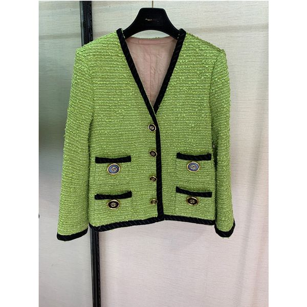 

gg high-end custom-made garments green long-sleeved round collar women's coat fashion runway style, Black;brown