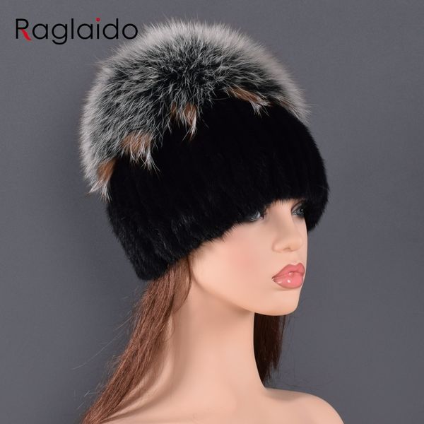 

высокое качество норки шляпа для женщин природных норки шапки с luxury big pompom fox fur ball шапочки зимняя женская шапка леди идут y20010, Blue;gray