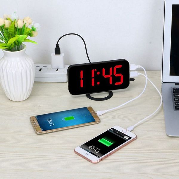 

easy snooze time setting led mirror digital alarm dual usb port charging station phone charger
