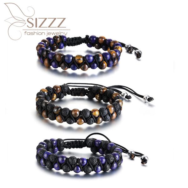 

sizzz 2019 new 17-35cm adjustable length volcanic stone weaving bracelet&bangles for men, Black