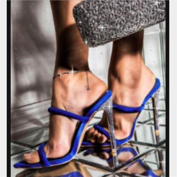 

2020 женская обувь европейский большой размер водяной дрель тонкий каблук остроконечные женщины высокий каблук сандалии тапочки сексуальное, Black