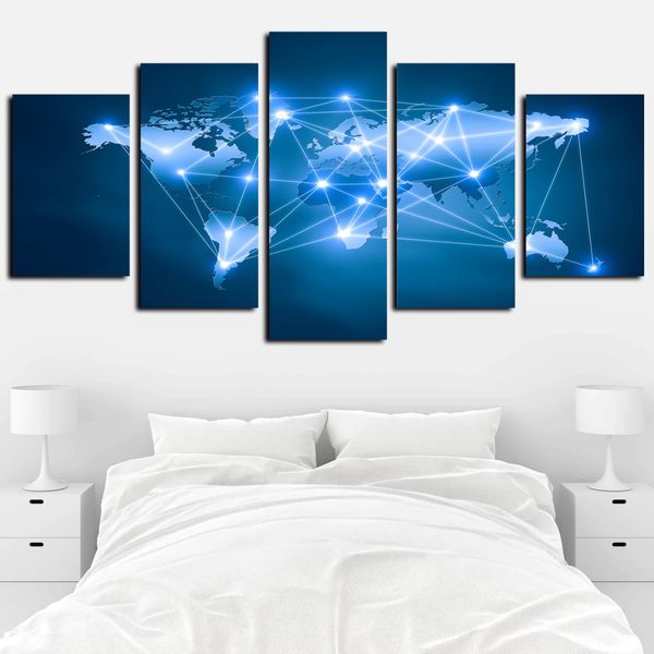 

5 panels blue stars sky shine world map poster artwork giclee canvas art print modern abstract pictures paintings on canvas home decor