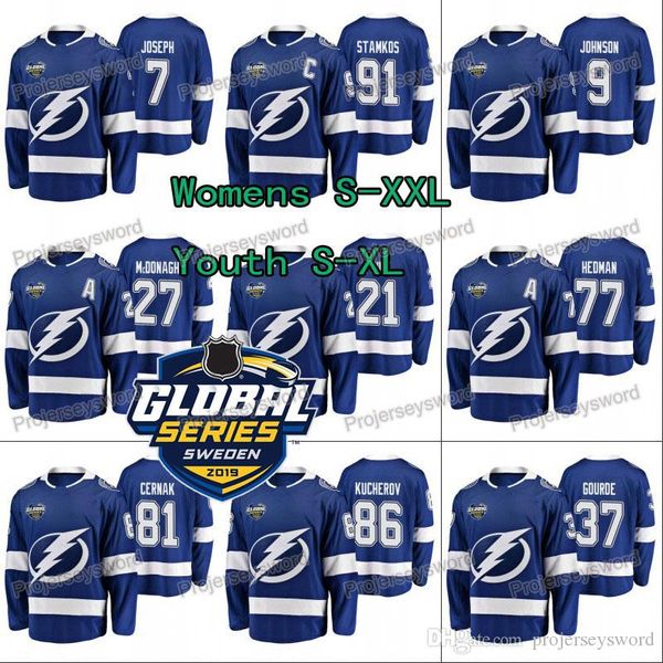 

Lady & Youth Tampa Bay Lightning 2019 Global Series Brayden Point Jersey Ryan McDonagh Victor Hedman Kucherov Vasilevskiy Steven Stamkos