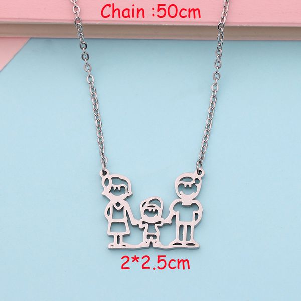 

happy family necklace a family of three and one son jewelry household exclusive pendant trendy necklace charm holder, Silver