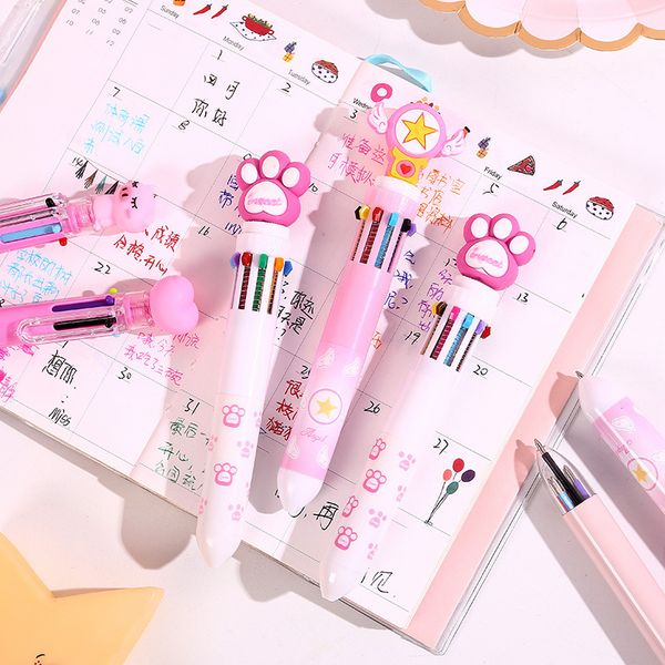 

10 in 1 colorful pens arrival novelty multicolor cute animal ballpoint pen multifunction stationery creative school supplies, Blue;orange