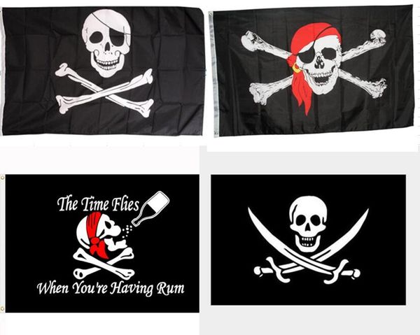bandiera teschio jolly roger il tempo vola quando hai rum bandiera pirata 3 x 5 ft 90 x 150 cm bandiera crossbones