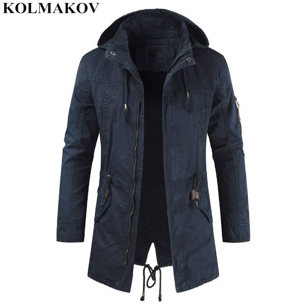 

kolmakov new men's trench coats 2019 spring cargo windbreakers male hooded outerwear with detachable hat classic trench coat man, Tan;black