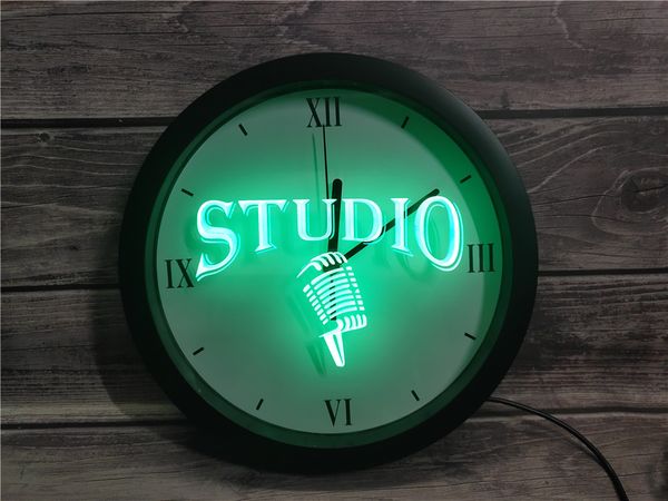 

0b587 studio on the air microphone bar app rgb led neon light signs wall clock
