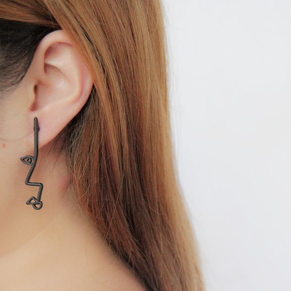 

wholesale- unique personality hollow face metal drop earrings twisted abstract earrings for woman, Silver