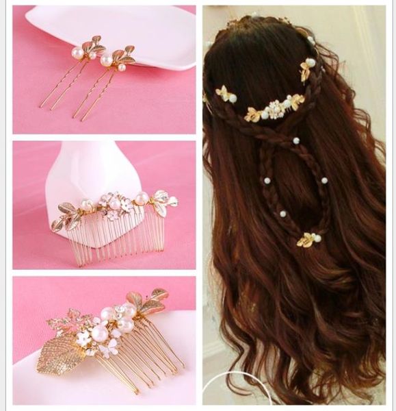 

new bridal headwear golden leaf hair comb set bridal accessories, Silver