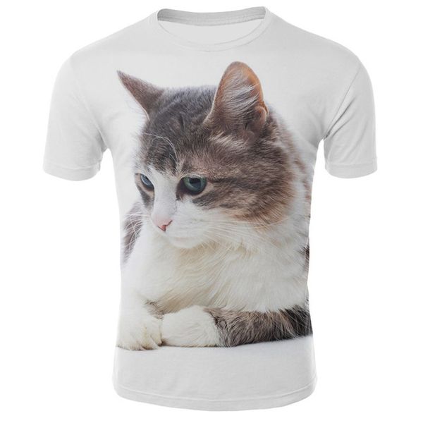 

dressing2020 лето забавный 3d cat печатных футболка женщины o-образным вырезом с коротким рукавом топы футболка мода эластичная футболка fem, White;black