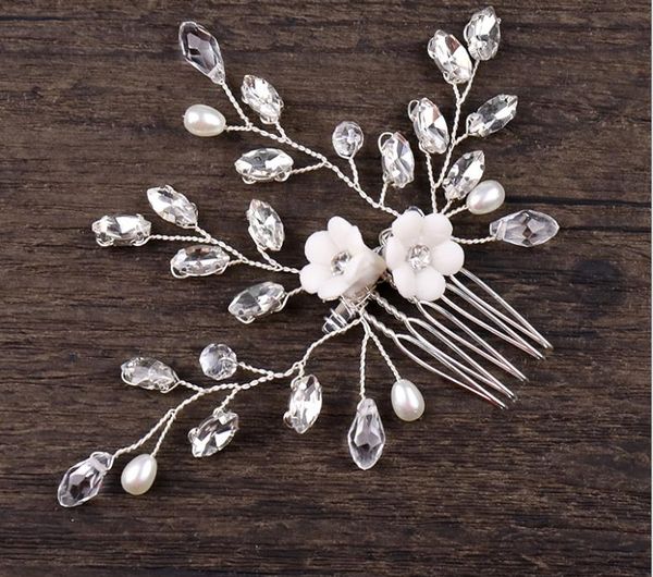 

rhinestone comb white flower wedding dress headdress bridal jewelry, Silver