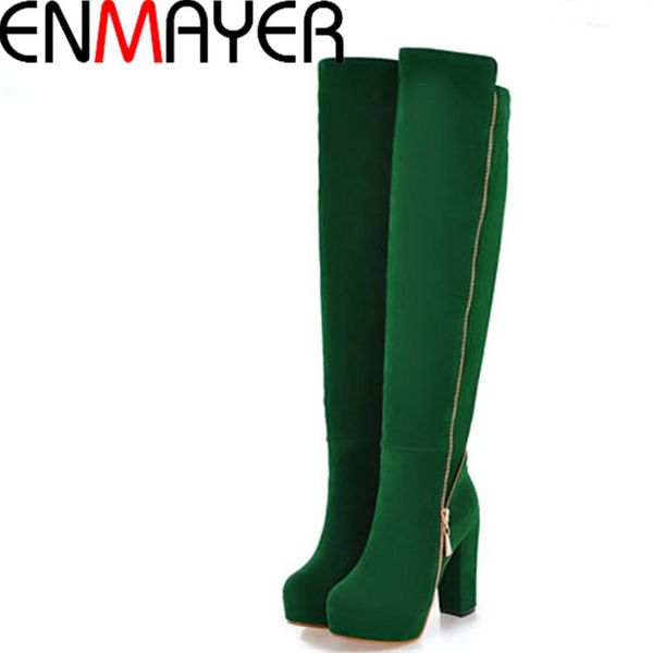 

enmayer large size fashion high-heels knee-high boots knight square zipper stovepipe boots shoes women, Black