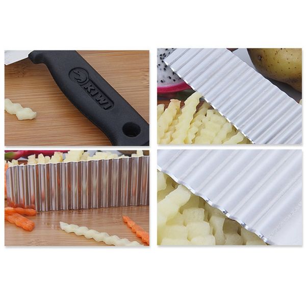 

stainless steel potato french fry cutter serrated blade slicing vegetable fruits slicer wave knife chopper kitchen accessories