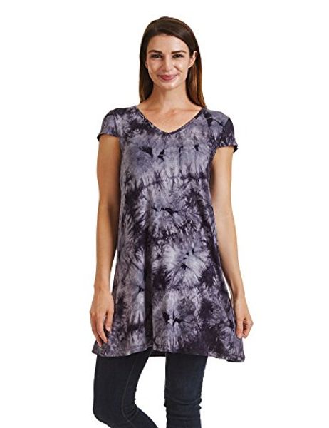 

come together california ctc womens all over tie dye v neck cap sleeve t shirt dress - made in usa, Black;gray