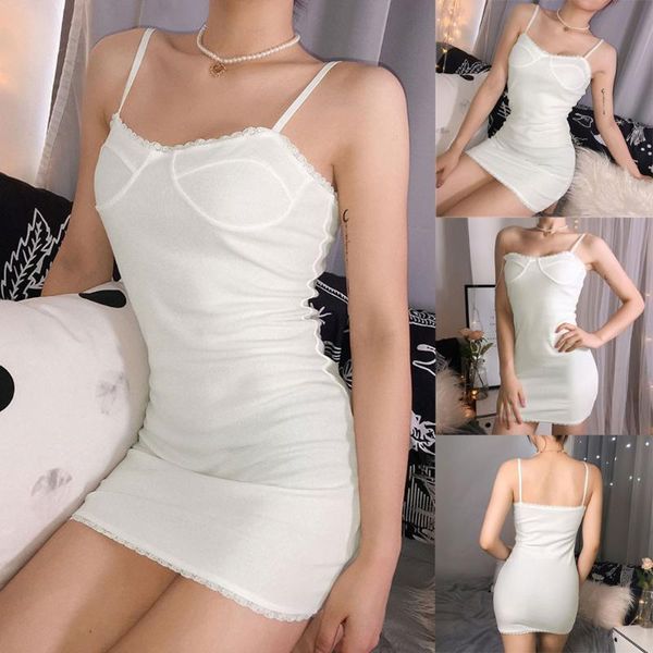 

cover-ups women summer dress spring solid color camisole slim fit thread lace sling ropa mujer 2021 fashion