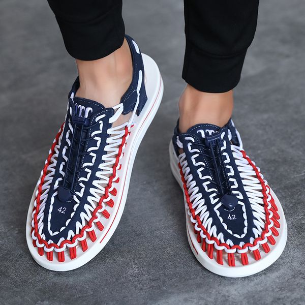 

2019 summer men sandals fashion handmade weaving design man beach shoes breathable casualoutdoor sandals for men plus size 47, Black