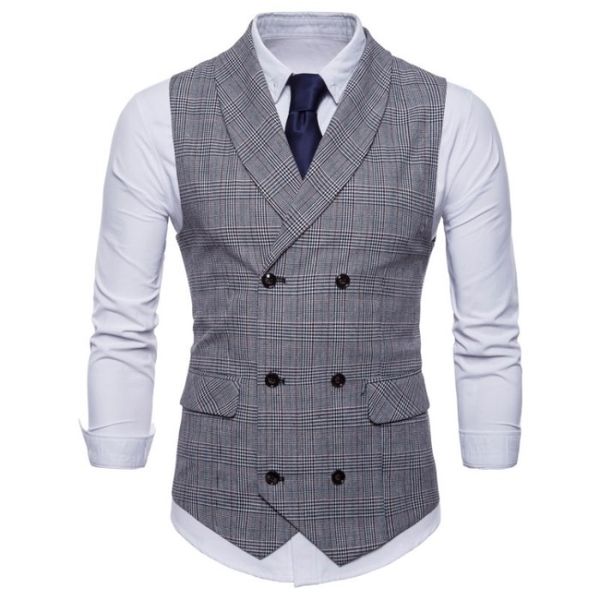 

vest british casual suit waistcoat male double breasted vest man mens clothing dress slim fit gilet homme, Black;white