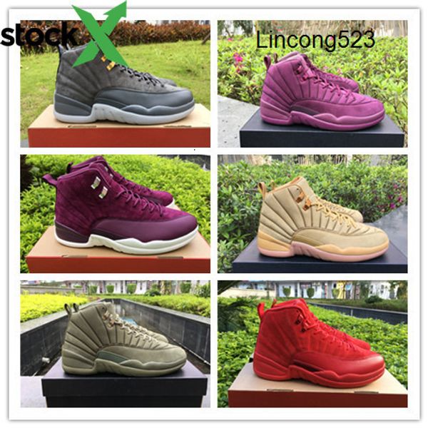 

wholesale 12 xii bordeaux wheat grey quot green red purple suede men basketball shoes sports sneakers size 7-13, Black