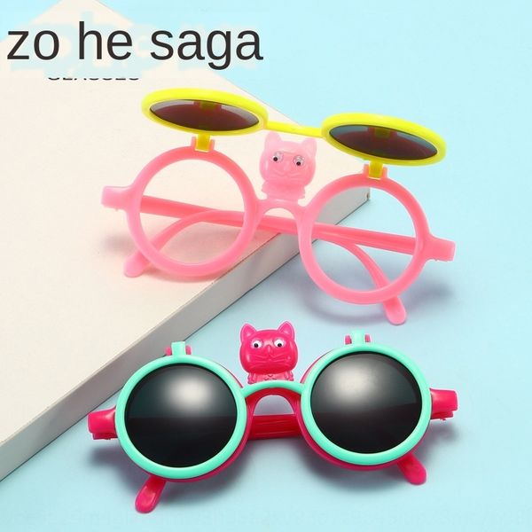 

cartoon animal children's sun sun fat pig double-layer flip sunglasses cute baby sunshade glasses, Blue