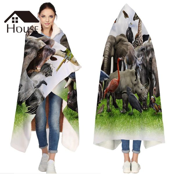

portable wearable fluffy custom hooded blanket 3d wild animals zoo fleece hooded throw wrapbed blanket