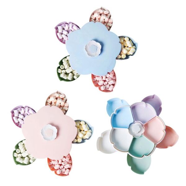 

petal-shape rotating dried fruit dish dual-layer candy snack box home tool