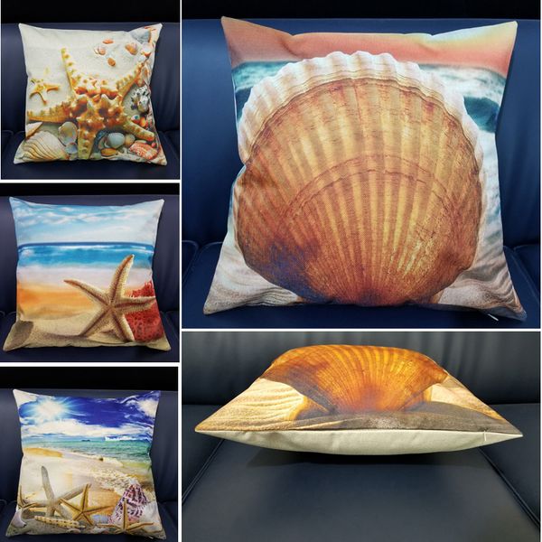 

mediterranean sea beach style printed shells starfish cushion cover linen cotton for sofa car home decor pillowcase