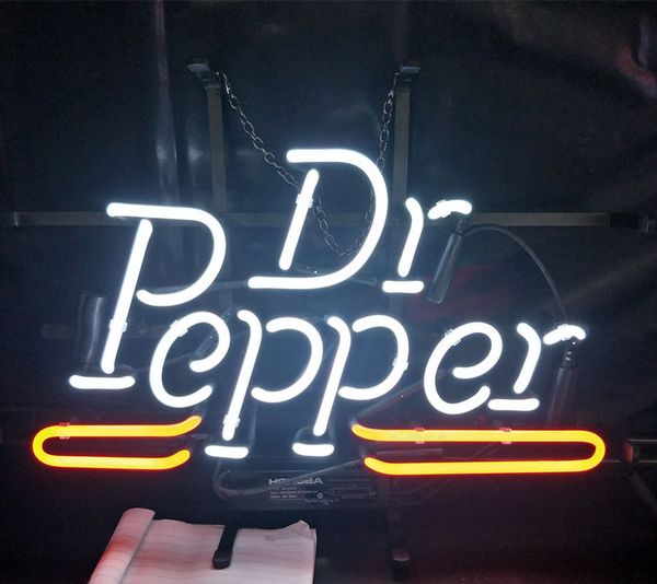 

factory custom dr pepper led glass tube neon signs lamp lights l advertising display bar decoration sign metal frame 17'' 20