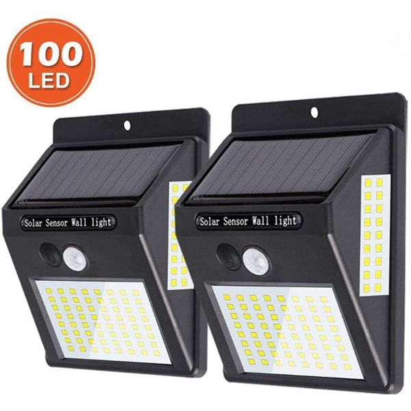 Luci solari Lampada da parete con sensore di movimento per esterni Lampada da parete a energia 100 LED Illuminazione stradale impermeabile Illuminazione da giardino per garage