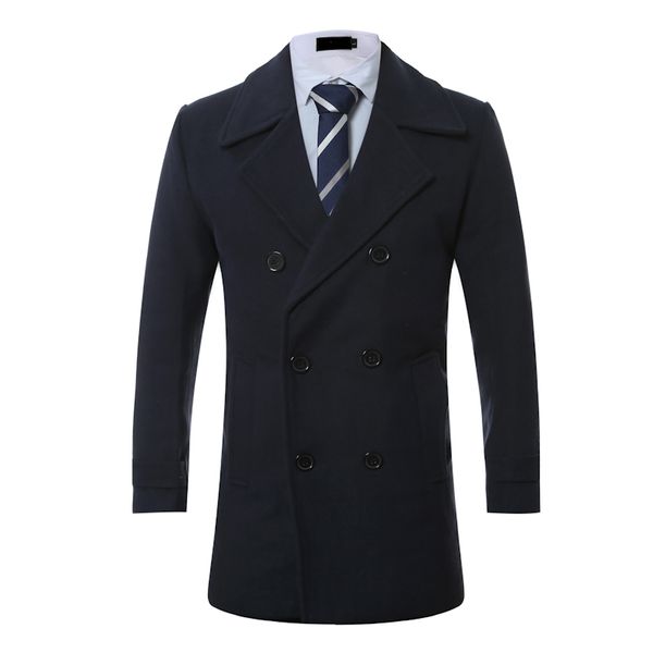 

winter coat men new autumn and winter medium length woolen coat, Black