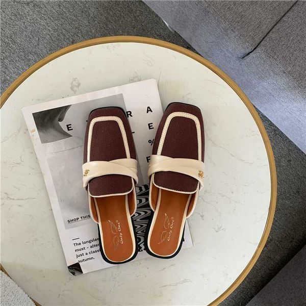 

2020 summer women pu leather strappy mule heels sandals slippers women flat heels shoes square toe female slides casual slippers c25, Black