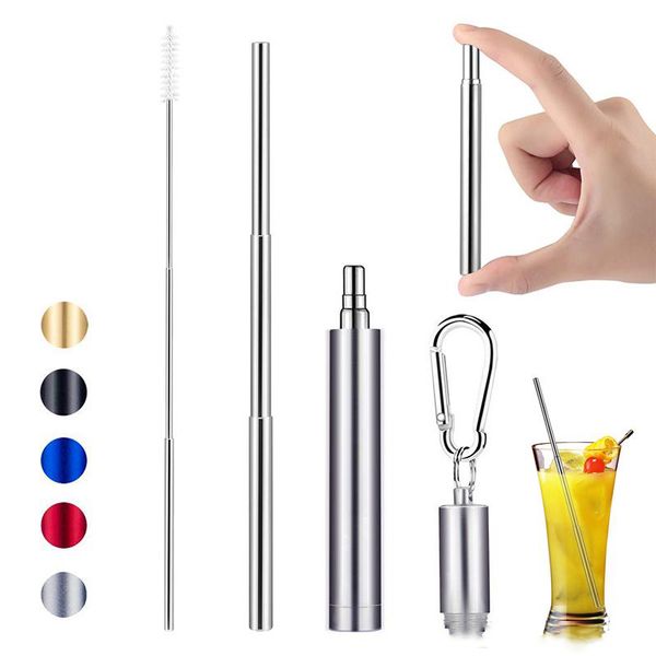 

портативный многоразовые питьевые соломинки телескопическая нержавеющая сталь металл складной соломы с алюминиевым корпусом и щетка для очис
