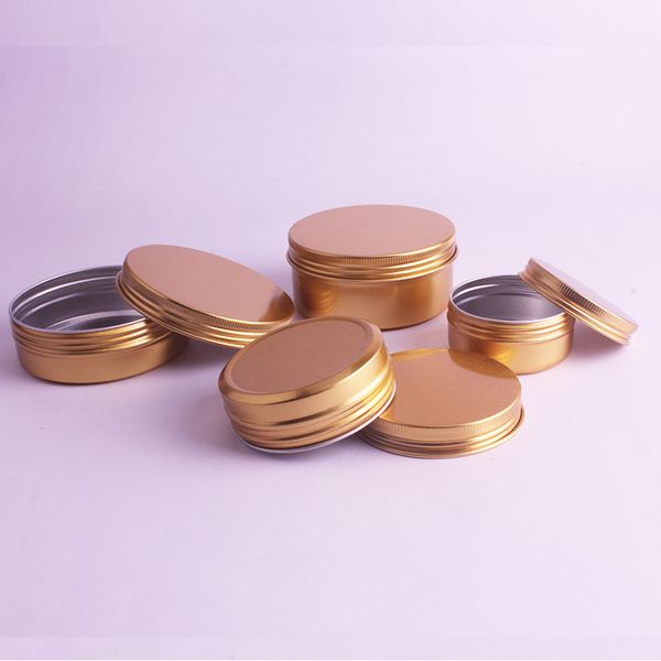 50pcs / lot 50g 60g 100g150g Creme recarregáveis ​​metal ouro Alumínio Jar Tin Screw de rosca Lip Balm Máscara Pomada Containers