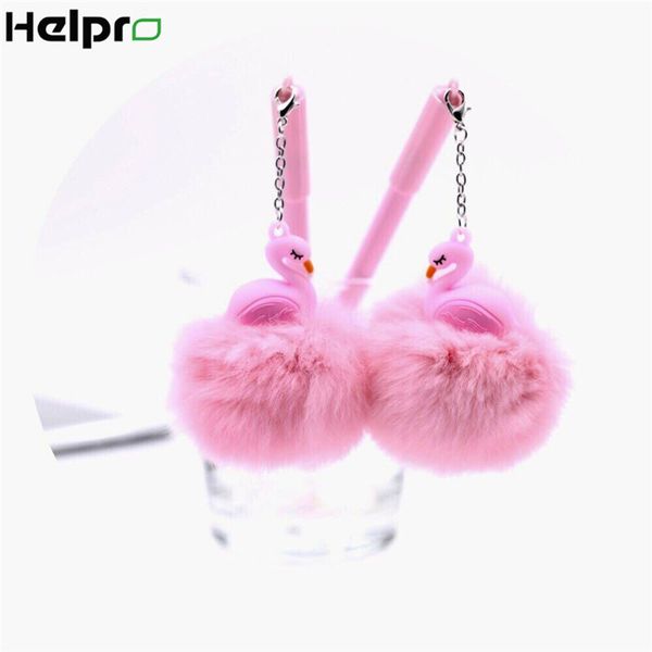 

helpro 0.5 mm plush flamingo pendant gel pen cute cartoon writing pens for school office gifts supplies smooth writing black ink
