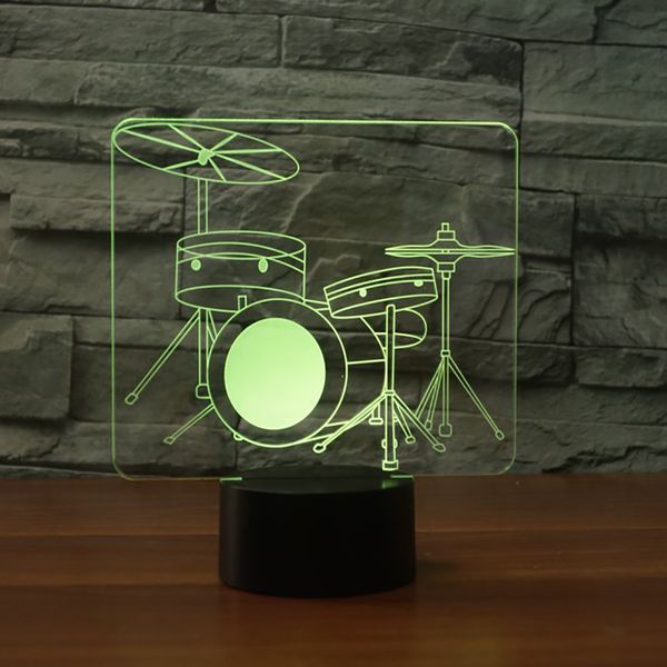 

3d bedroom decor 7 colors visual drum modelling table lamp led night light usb baby sleep lampara lamp musical instruments gifts