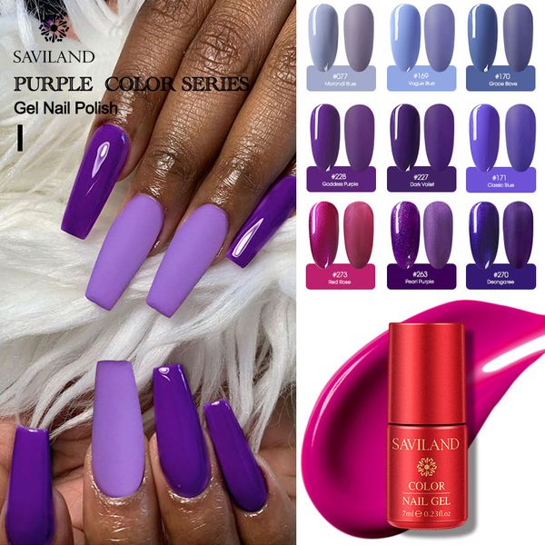 

saviland 7ml purple series nail gel polish long lasting soak off uv led semi permanent gel varnish primer nails art manicure, Red;pink