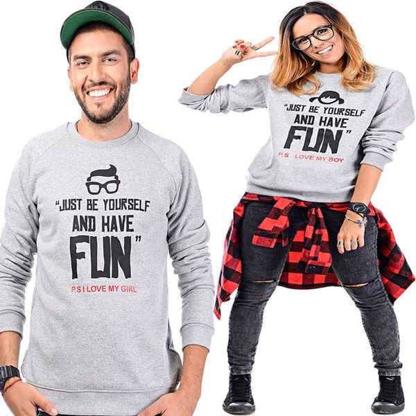 

fashion couple love matching hoodie casual autumn and winter hoodies sweatshirt "just be yourself and have fun" letters print, Black