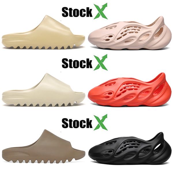 

stock x foam runner shoes womens mens kanye west slide 2020 designer slippers bone resin kids childrens luxury slippers grey earth brown red, Black