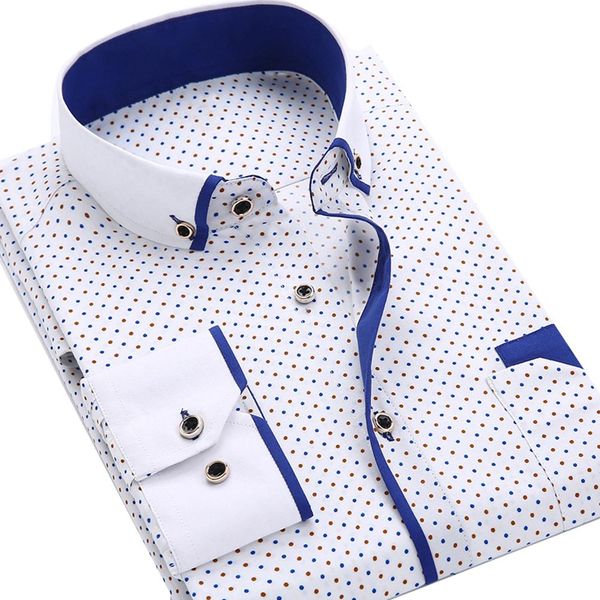 

business men dot plaid print turndown collar long sleeve button shirt blouse cotton shirt business button cardigan, White;black