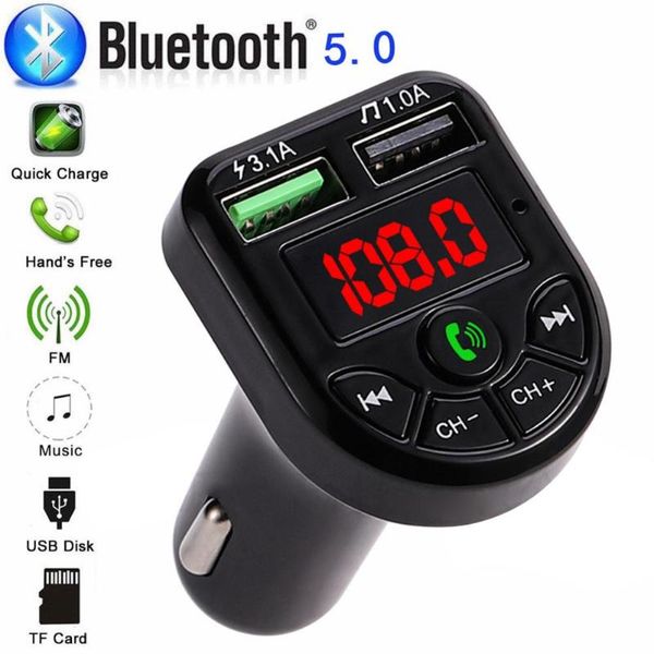 

car mp3 player withwireless in-car bluetooth 5.0 fm transmitter led display car fm stereo radio adapter fast charger