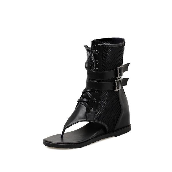 

new fashion wild toe women's sandals wedges comfortable belt buckle women's shoes rome high sandals, Black