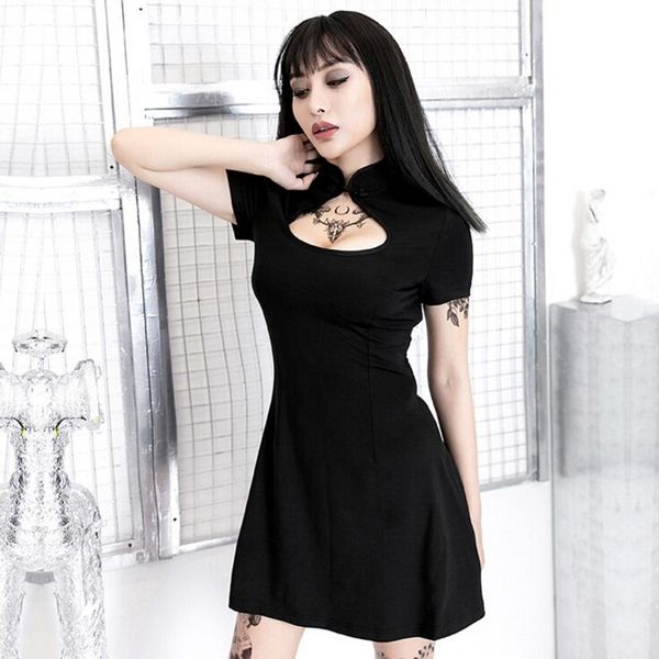 

gothic dress harajuku black a line cheongsam collar mini dresses punk party street fashion summer women clothes vestidos 20mar, Black;gray