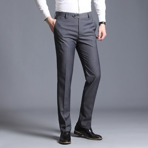 

men's fall thick straight tube of cultivate one's morality business and leisure suit pants youth pure color joker trousers, Black