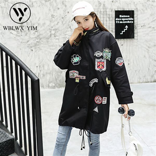 

trench coat for women fashion embroidery casual korean windbreaker coat loose plus size long trench female streetwear outerwear, Tan;black