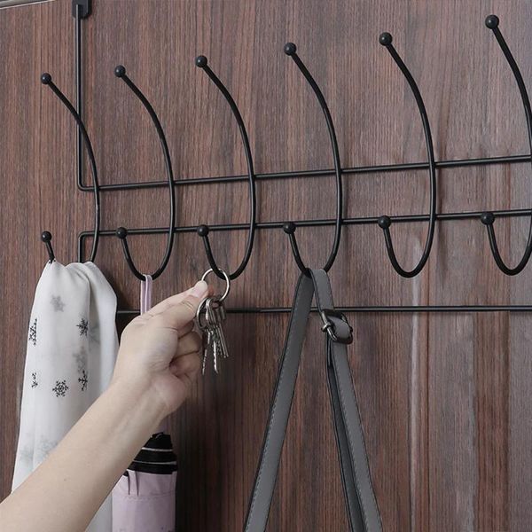 

over the door hook hanger assembly & heavy duty 6 hooks, hanging bathroom over the door coat rack black white color