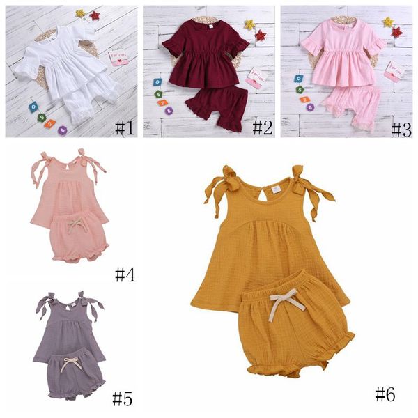 Детские дизайнерские одежды Baby Girls Rougle Одежда наборы одежды Летние мягкие дышащие верхние кружевные шорты костюмы ребенка повседневная футболка гарем брюки PY469