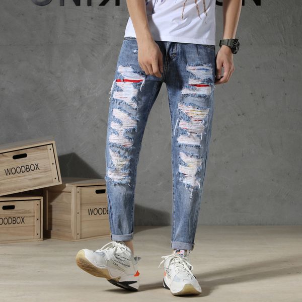 

mens 2020 luxury дизайнерская одежда джинсы для мужчин мода скинни рваные джинсовые брюки правда марка rock revival мотоцикл мужские дизайне, Blue