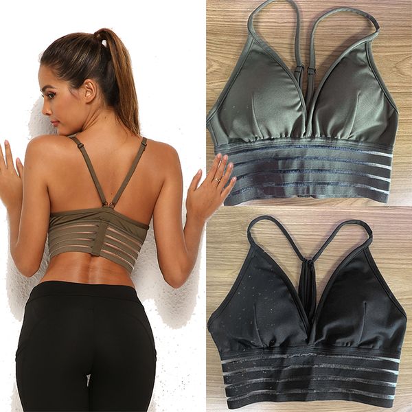 

new v-neck push up fitness bra for women solid workout brathable seamless underwear backless stick bras, Red;black